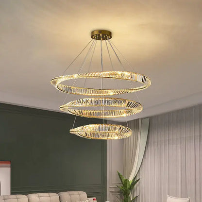 Modern gold triple ring crystal ceiling chandelier living room