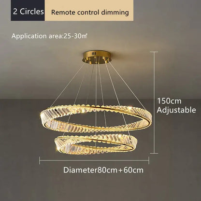 Modern gold triple ring crystal ceiling chandelier living room