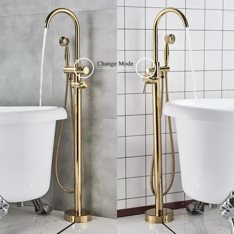 Modern gold tub sink faucet with handshower bathroom fixture