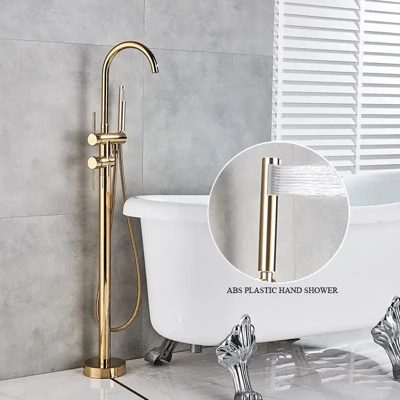 Modern gold tub sink faucet with handshower bathroom fixture