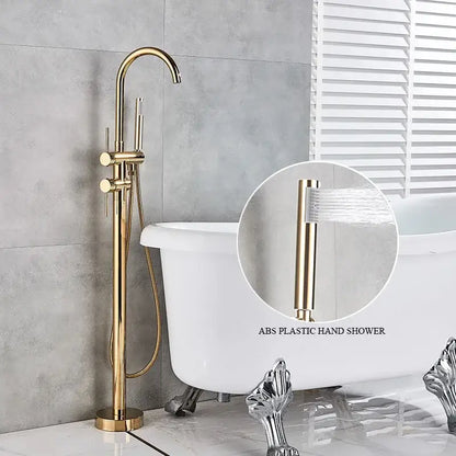 Modern gold tub sink faucet with handshower bathroom fixture