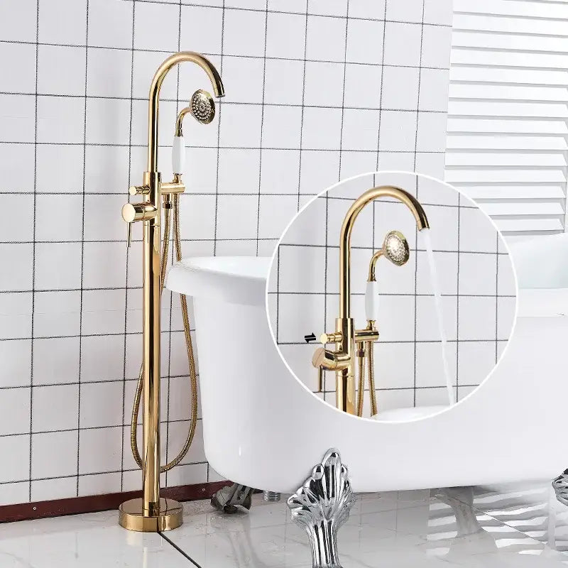 Modern gold tub sink faucet with handshower bathroom fixture