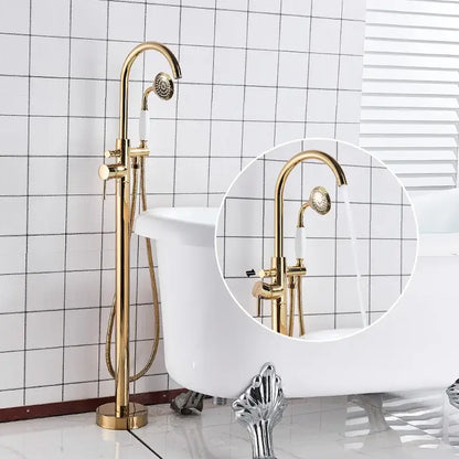 Modern gold tub sink faucet with handshower bathroom fixture
