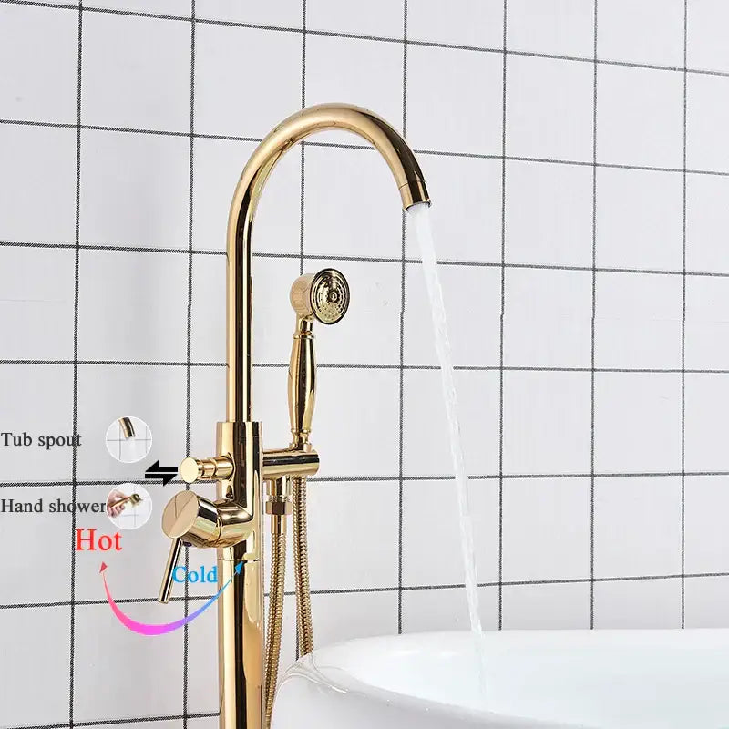 Modern gold tub sink faucet with handshower bathroom fixture