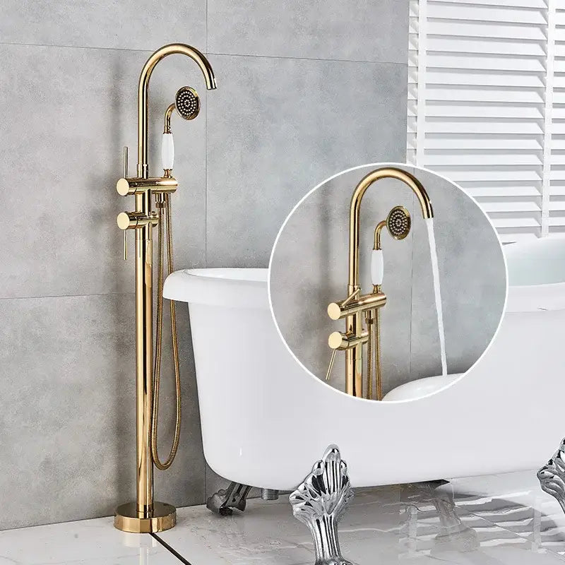 Modern gold tub sink faucet with handshower bathroom fixture