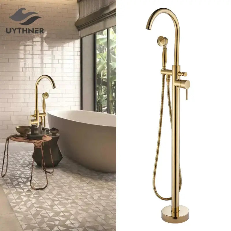 Modern gold tub sink faucet with handshower bathroom fixture