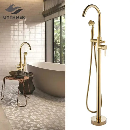 Modern gold tub sink faucet with handshower bathroom fixture