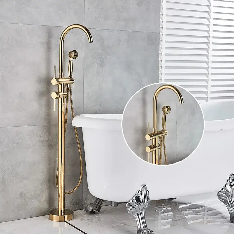 Modern gold tub sink faucet with handshower bathroom fixture