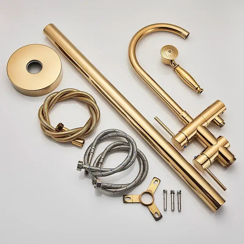 Modern gold tub sink faucet with handshower bathroom fixture