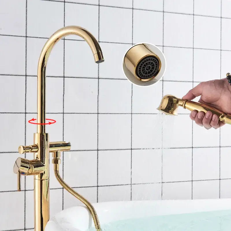 Modern gold tub sink faucet with handshower bathroom fixture