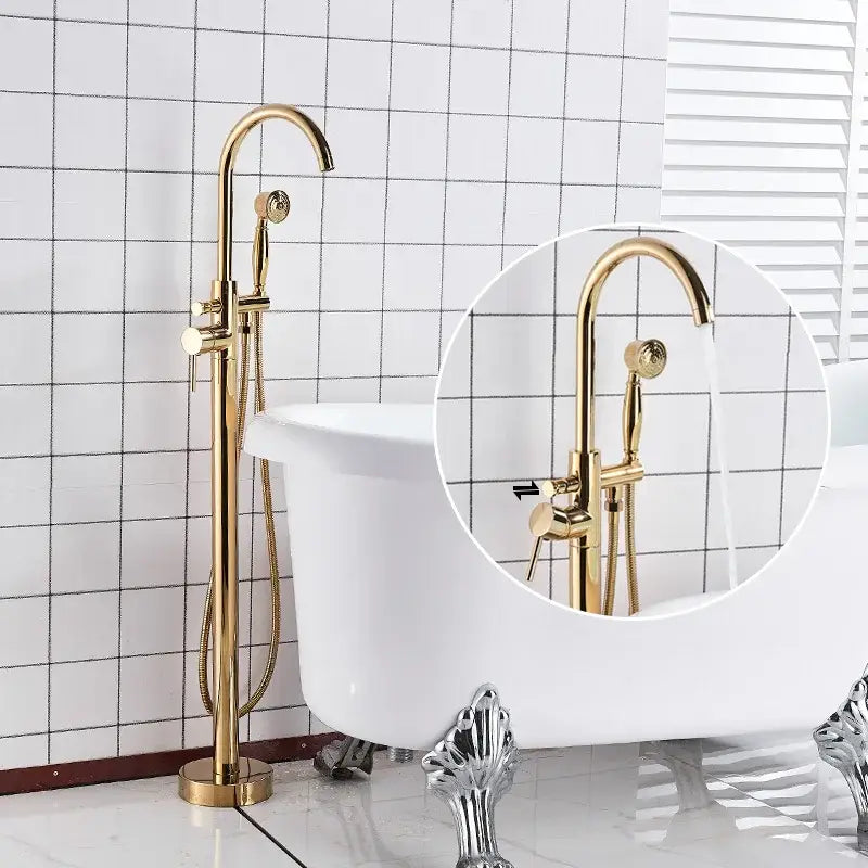 Modern gold tub sink faucet with handshower bathroom fixture