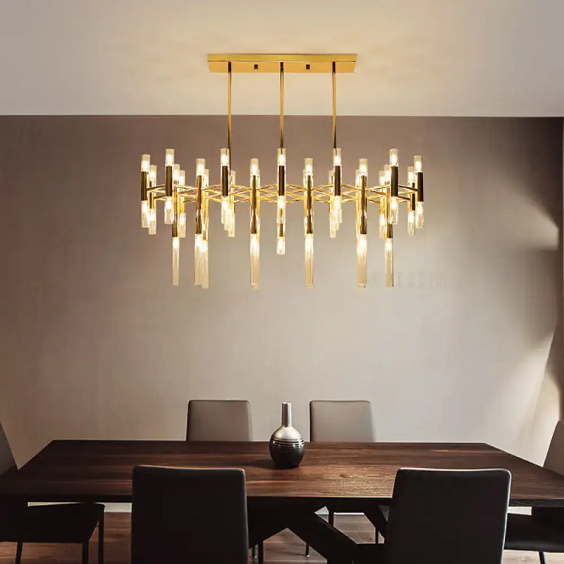 Modern gold tubular led island pendant dining room chandelier