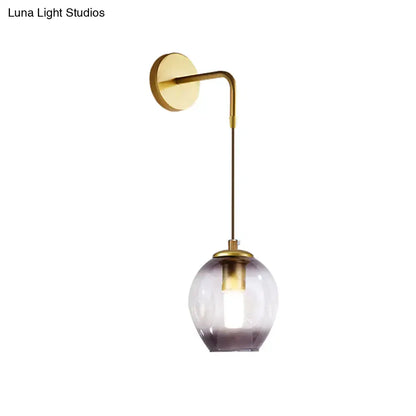 Modern gold tulip wall lamp with blue glass shade for bedroom