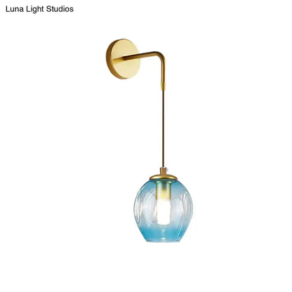Modern gold tulip wall lamp with blue glass shade for bedroom