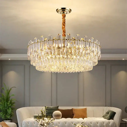 Modern gold twisted brass crystal chandelier living room light
