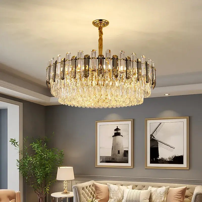 Modern gold twisted brass crystal chandelier living room light