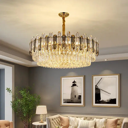 Modern gold twisted brass crystal chandelier living room light