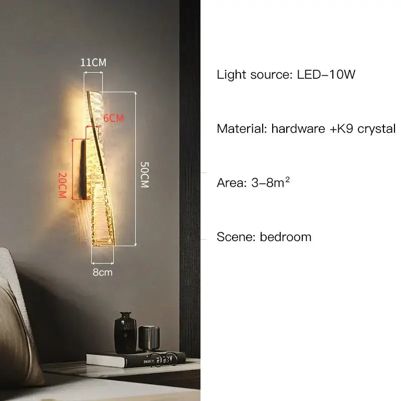 Modern gold twisted crystal wall sconce bedroom light