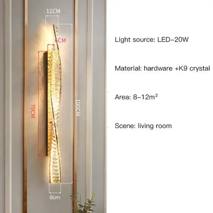 Modern gold twisted crystal wall sconce bedroom light