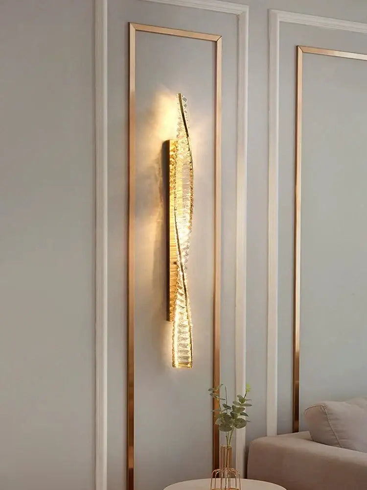 Modern gold twisted crystal wall sconce bedroom light