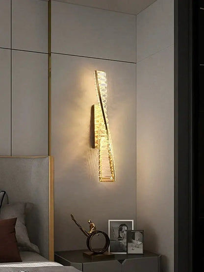 Modern gold twisted crystal wall sconce bedroom light