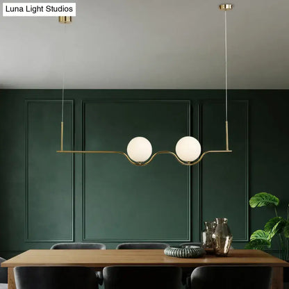 Modern gold two head glass shade pendant light – dining room