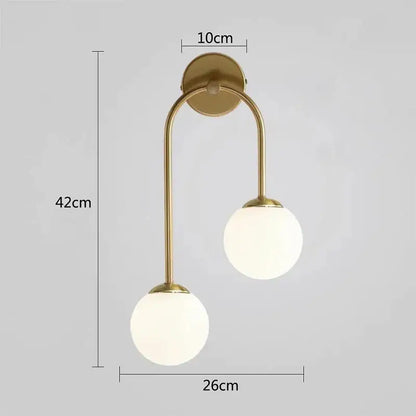 Modern gold two light glass ball led wall lamp living room sconce