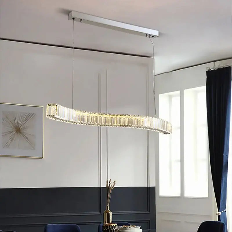 Modern gold two ring crystal led chandelier dining room light