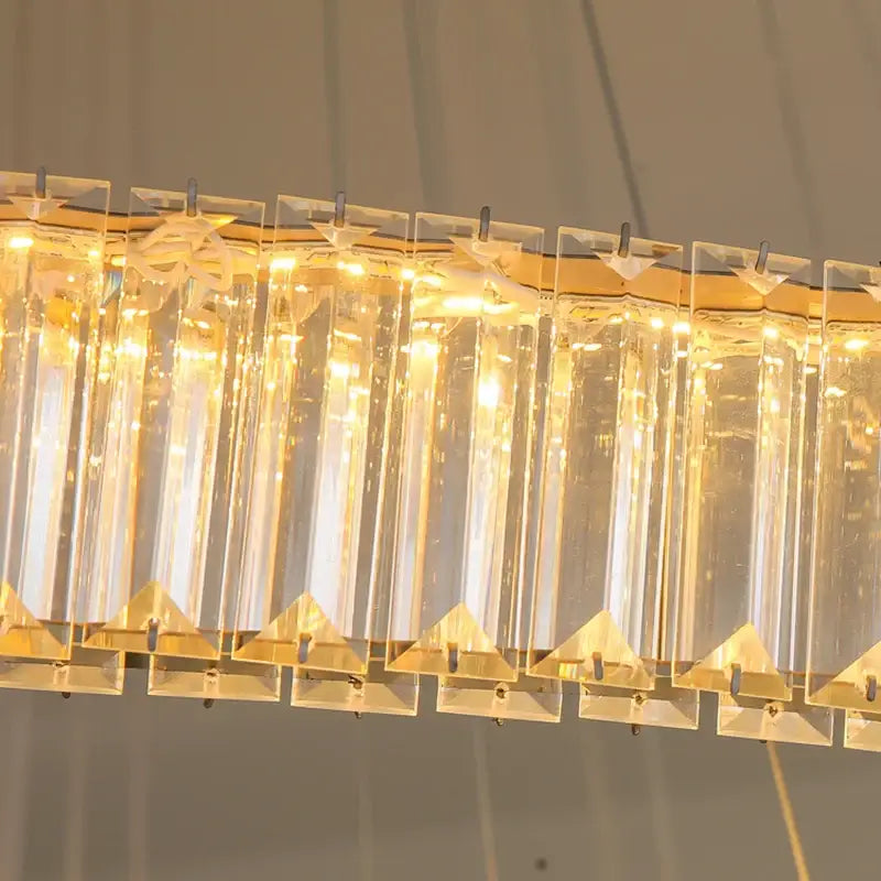 Modern gold two ring crystal led chandelier dining room light