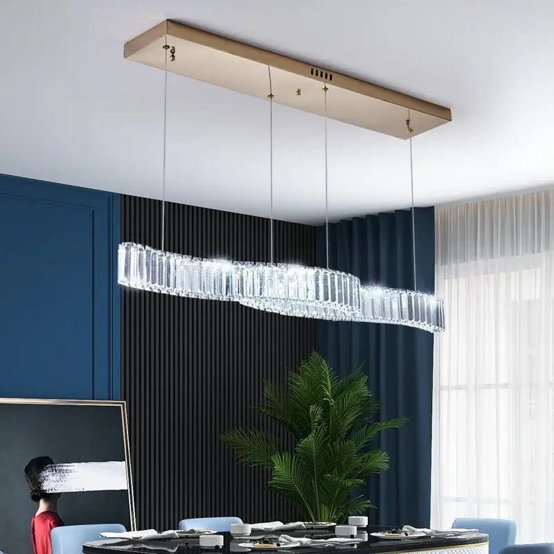 Modern gold two ring crystal led chandelier dining room light