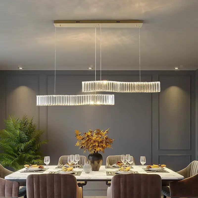 Modern gold two ring crystal led chandelier dining room light