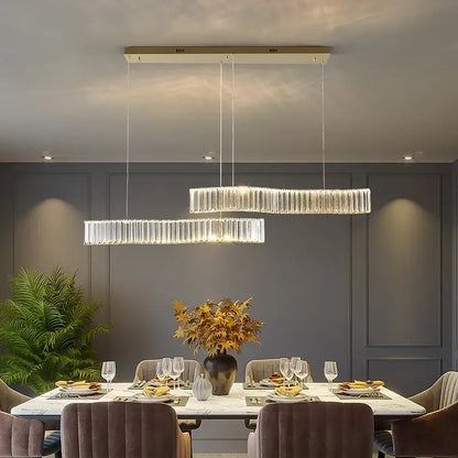 Modern gold two ring crystal led chandelier dining room light