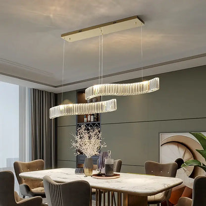 Modern gold two ring crystal led chandelier dining room light