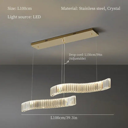 Modern gold two ring crystal led chandelier dining room light