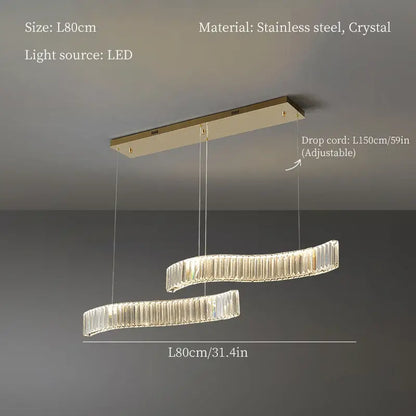 Modern gold two ring crystal led chandelier dining room light