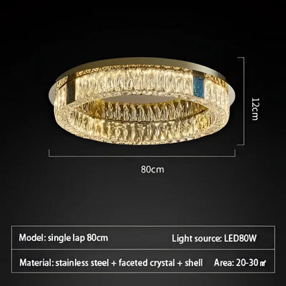 Modern gold two tier crystal led ceiling lamp for living room