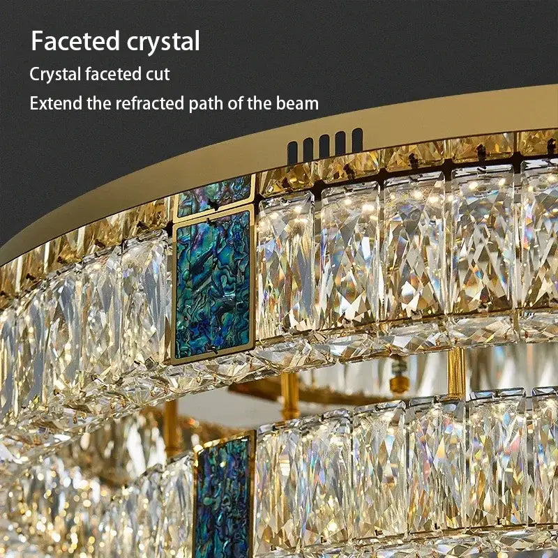 Modern gold two tier crystal led ceiling lamp for living room