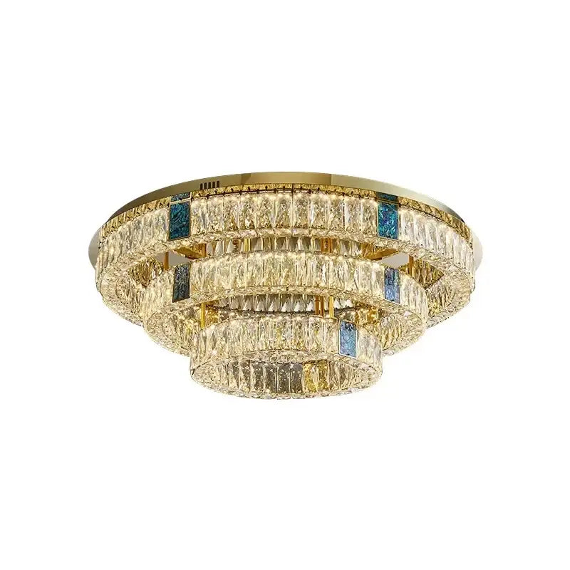 Modern gold two tier crystal led ceiling lamp for living room