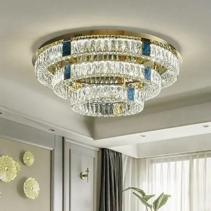 Modern gold two tier crystal led ceiling lamp for living room