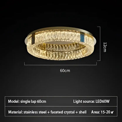 Modern gold two tier crystal led ceiling lamp for living room