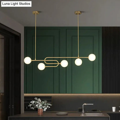 Modern gold u-shaped glass shade pendant light for dining room island
