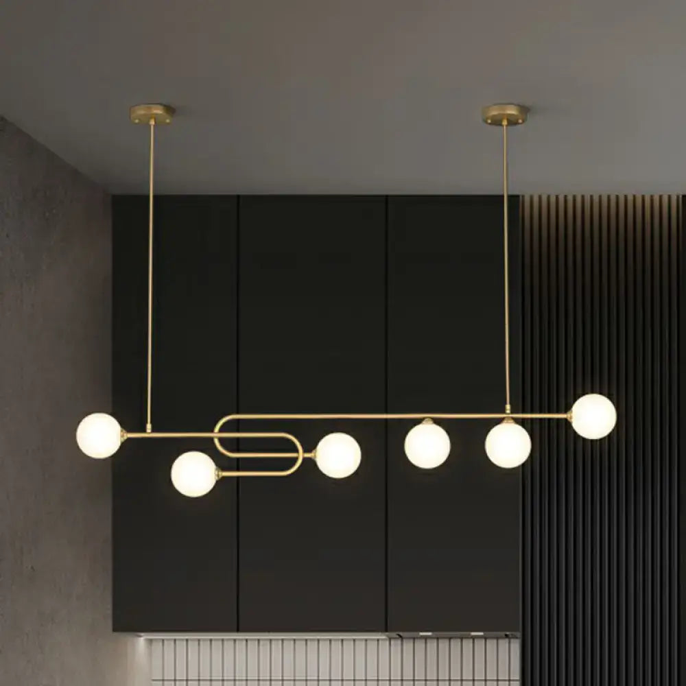 Modern gold u-shaped glass shade pendant light for dining room island