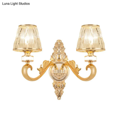 Modern gold wall lamp fixture with crystal cone shade bedroom sconce
