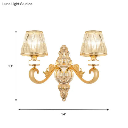 Modern gold wall lamp fixture with crystal cone shade bedroom sconce