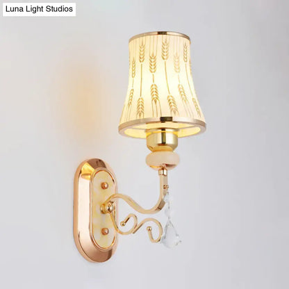 Modern gold wall lamp with arc wheat patterned glass bedroom sconce