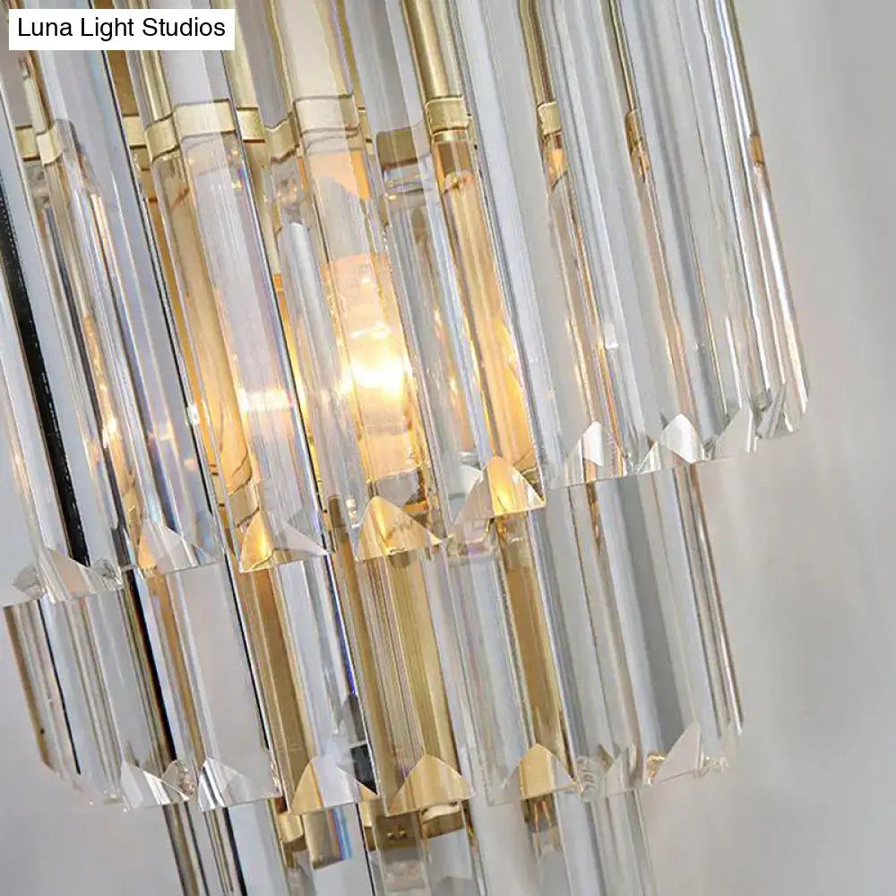 Modern gold wall lamp with clear crystal block for bedroom