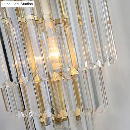 Modern gold wall lamp with clear crystal block for bedroom