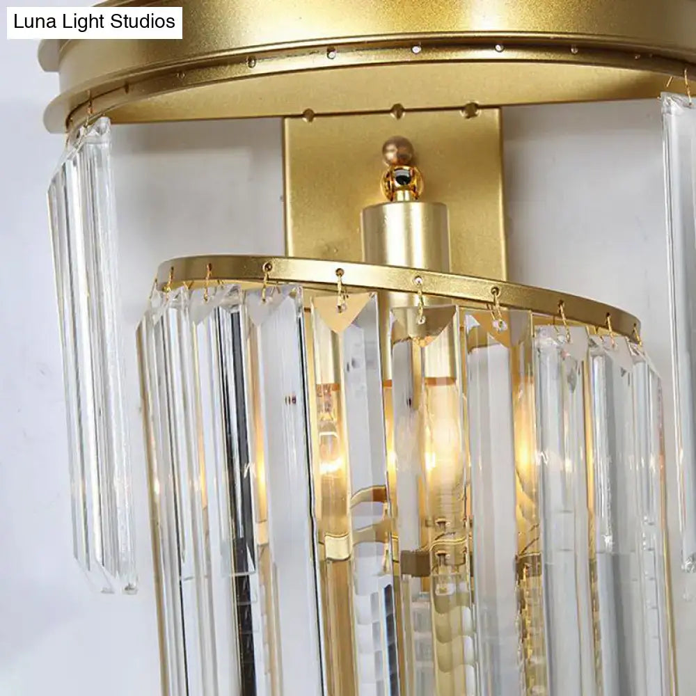 Modern gold wall lamp with clear crystal block for bedroom