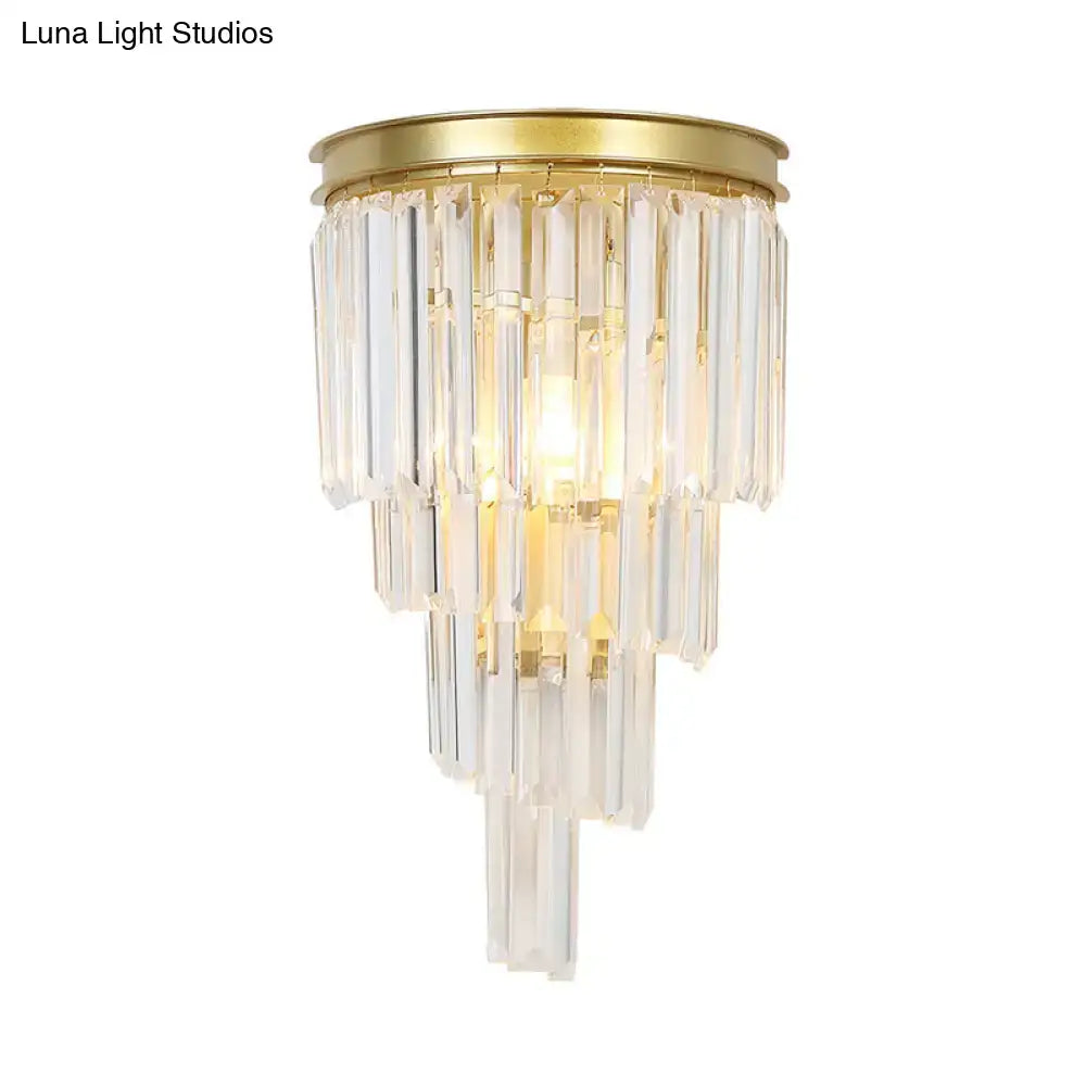 Modern gold wall lamp with clear crystal block for bedroom