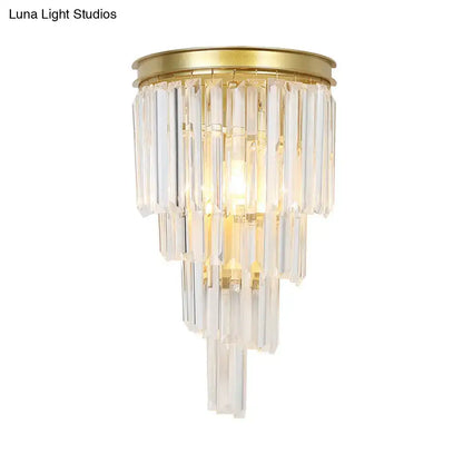Modern gold wall lamp with clear crystal block for bedroom